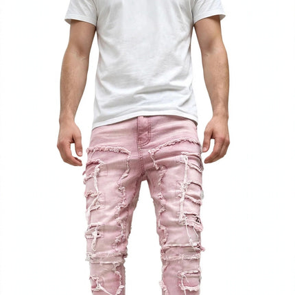 Men's Ripped Stacked Jeans — Pink