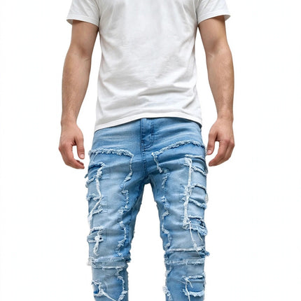 Men's Ripped Stacked Jeans — Sky blue