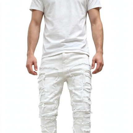 Men's Ripped Stacked Jeans — White