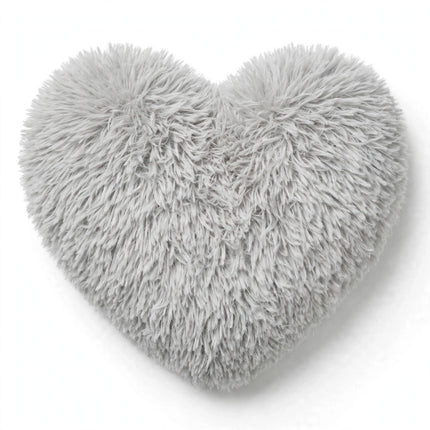 Fluffy shaggy heart pillow in light gray