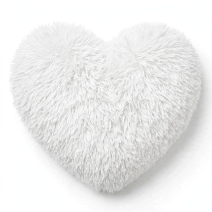 Fluffy shaggy heart pillow in white