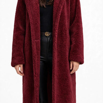 Plush Teddy Winter Coat — Wine Red