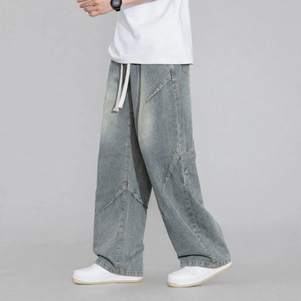 Men gray wide-leg jeans worn by model