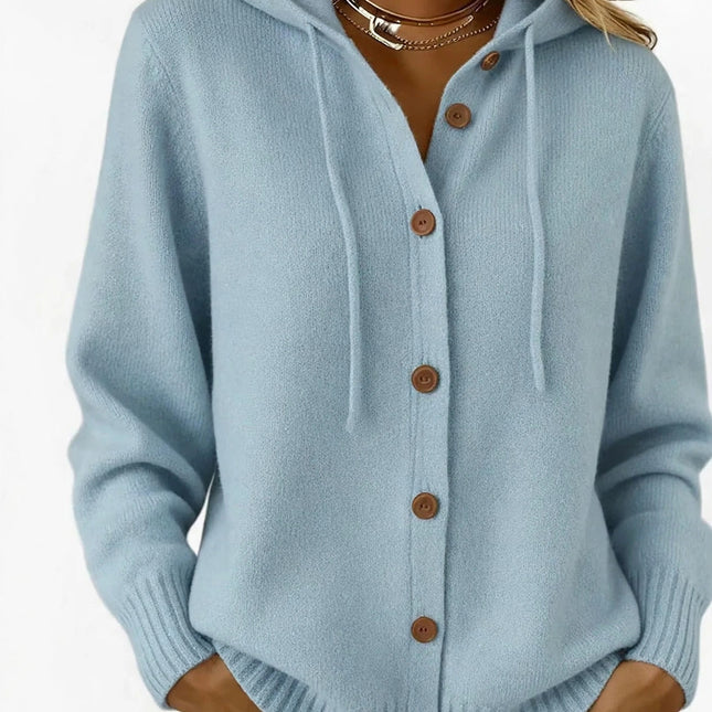 Button-Down Hooded Cardigan — Light Blue