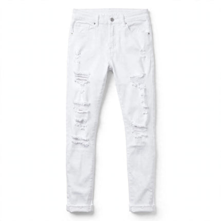 Men's Solid Color Cuffed Straight Jeans Casual And Comfortable Slim Fit