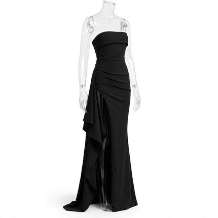 Strapless Split Long Dress Summer Fashion Pleated Bridesmaid Dress For Womens Party Wedding Clothing