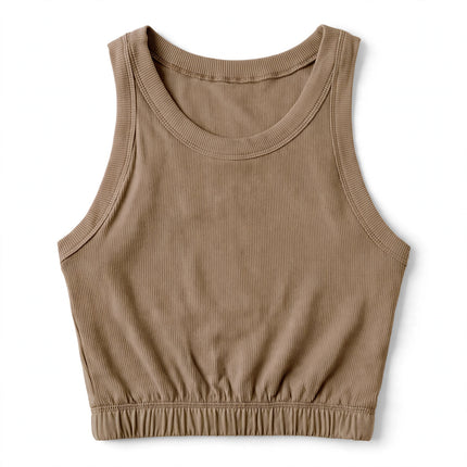 Ins Round Neck Vest With Bra Summer Solid Color Bottom Sleeveless Top Womens Clothing