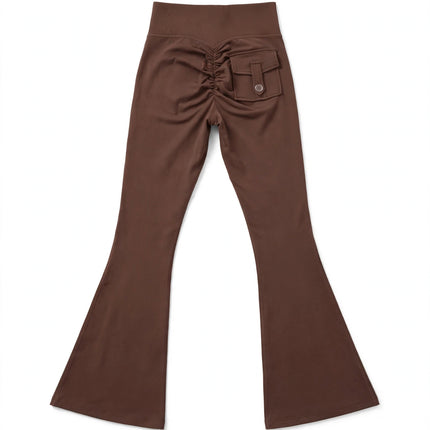 Yoga Fitness Flared Pants With Pockets, Slim High Waist Sports Trousers, Scrunch Butt Booty Workout Lifting Leggings
