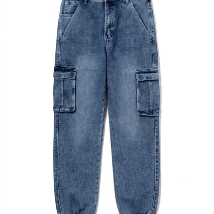 Men's Loose Fit Cargo Denim Jeans Multi Pocket Utility Pants