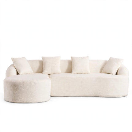 LY-022 GREY COMPRESSION SOFA Combining Chaise Longue With 3-seater, Wood Grain Chenille Fabric, Full Sponge Compression Sofa, combined Sofa With 4 Pillows